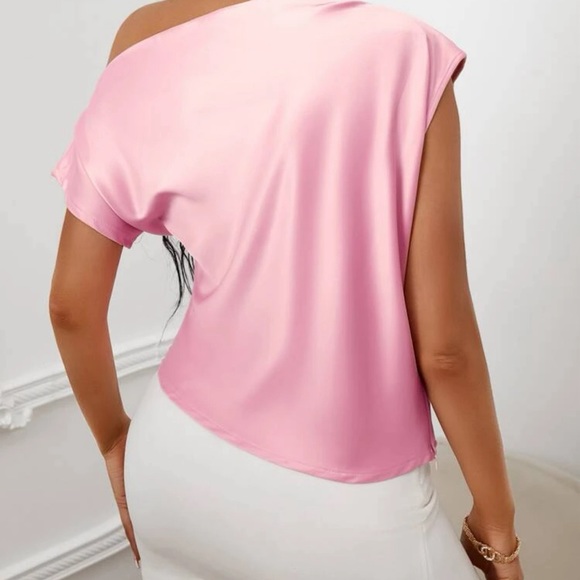 NWOT One shoulder pink satin top shein L - Picture 2 of 7